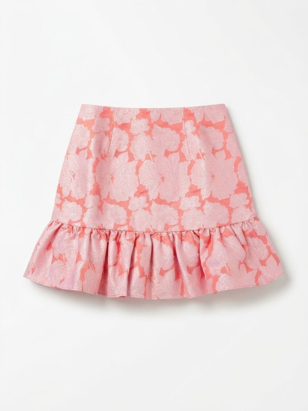 Glamorous Neon Pink Floral Jacquard Ruffle Hem Mini Skirt Women Size US 4 Barbie